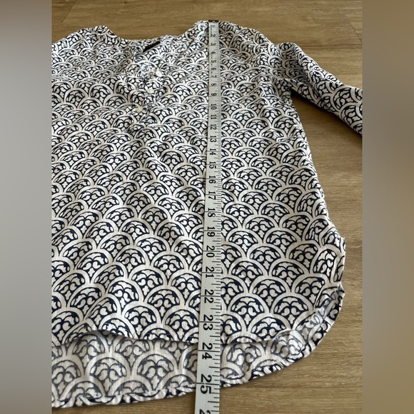 Talbots 100% Linen Top Blue and White Coastal - Picture 7 of 8